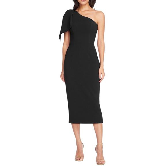 Dress The Population Tiffany One-Shoulder Midi Dress Black, Women's Size Large - Picture 1 of 9